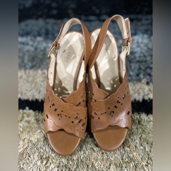 Cole Haan Shoes - Cole Haan Indra High Floral Laser Cut Sandals in brown leather